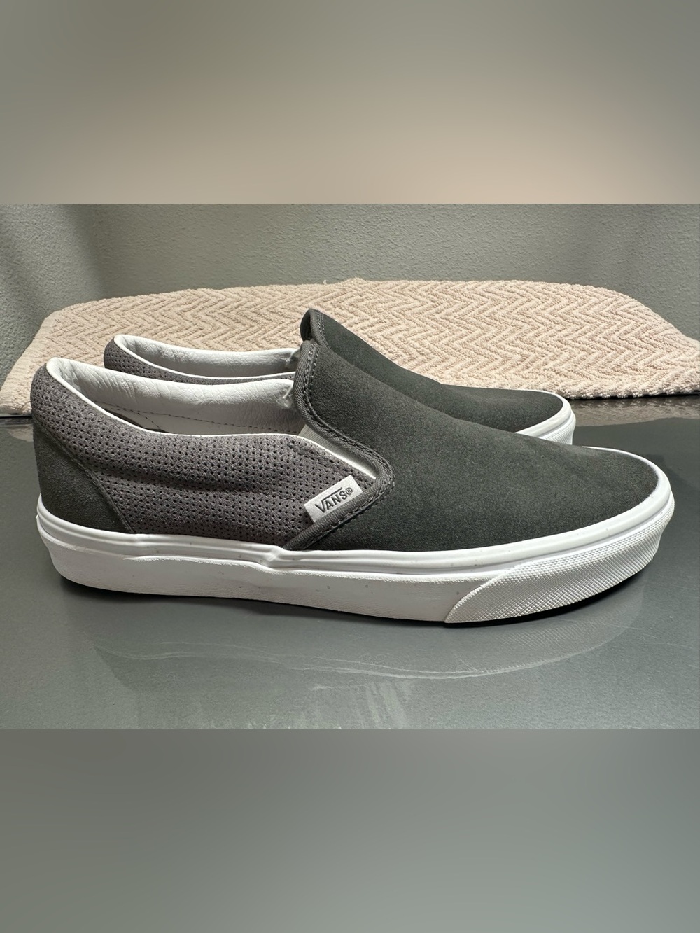 Vans Slip-On Loafers in Charcoal Gray and White